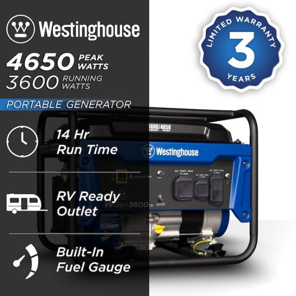 Westinghouse WGen3600cv Recoil Start 4650 / 3600 -Watt Single fuel Portable Generator