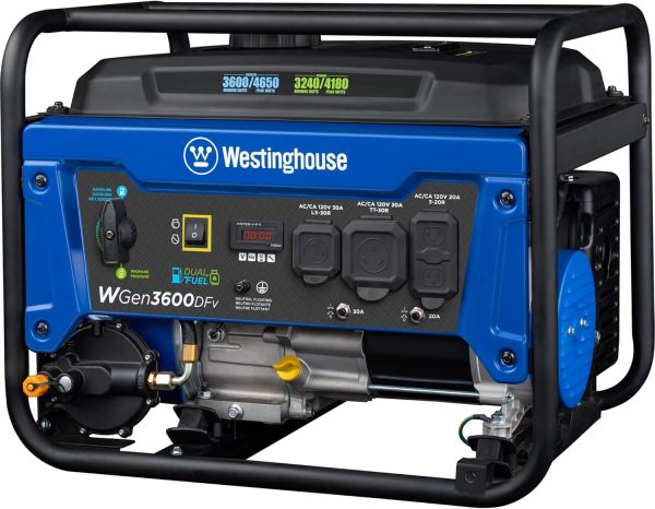 Westinghouse 4650 Peak Watt Dual Fuel Portable Generator, RV Ready 30A Outlet, Gas & Propane Powered