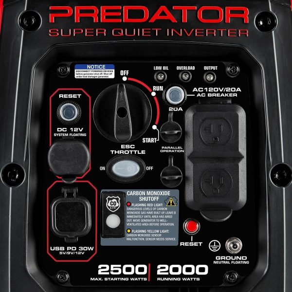 PREDATOR 2500 Watt SUPER QUIET Inverter Generator with CO SECURE Technology, EPA
